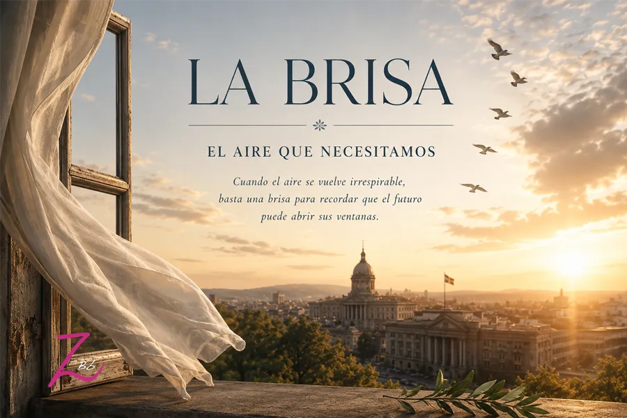La brisa entra por una ventana abierta sobre una ciudad al amanecer, símbolo de esperanza, renovación y reflexión sobre el cambio político.