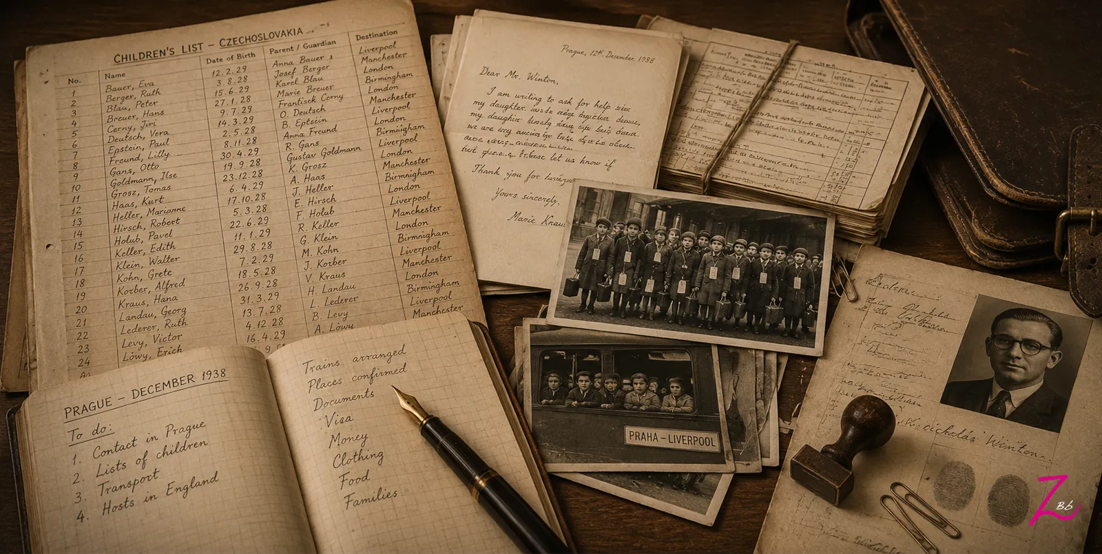 Listas, cartas y documentos relacionados con el rescate de niños organizado por Nicholas Winton