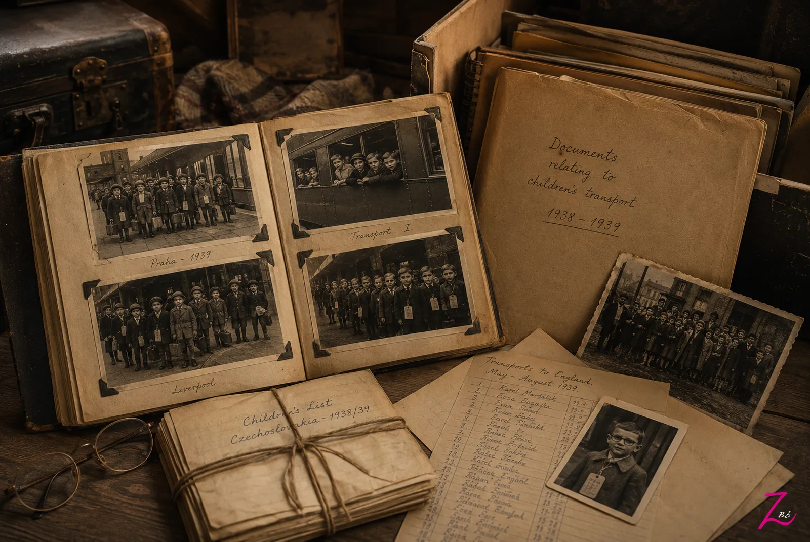 Álbum con fotografías y documentos relacionados con los niños rescatados por Nicholas Winton