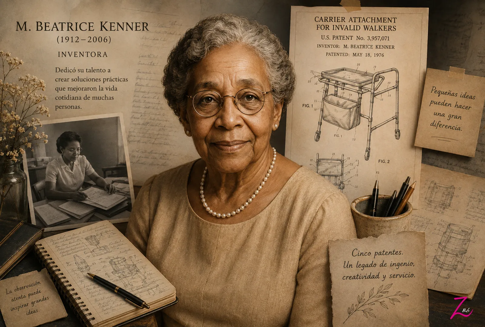 Recreación artística de Mary Kenner en su etapa adulta como inventora
