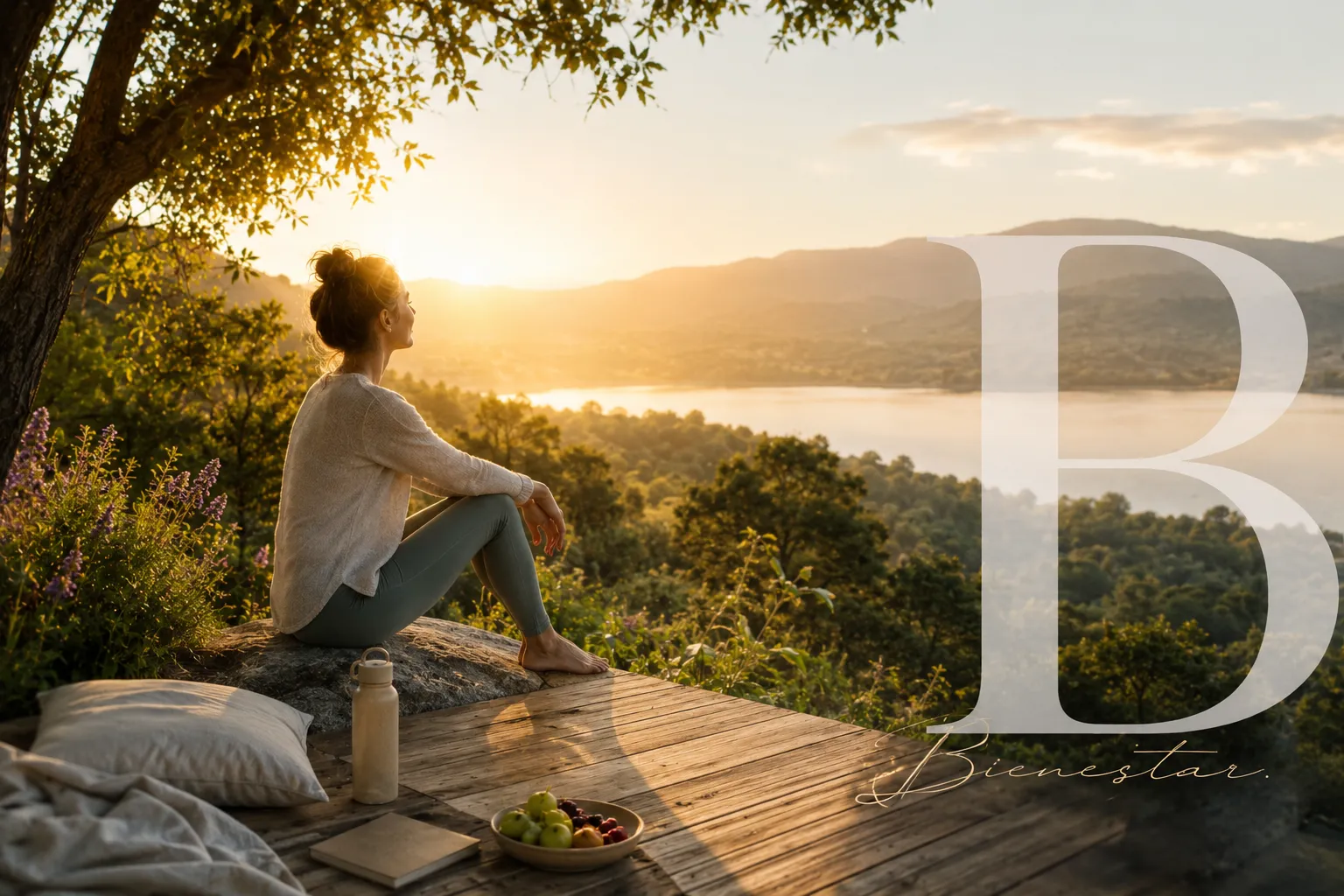 Mujer contemplando un paisaje natural como representación del bienestar y el equilibrio personal