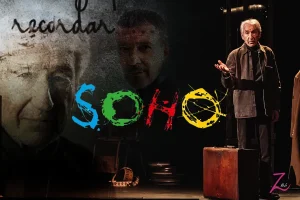 Montaje del Teatro del Soho con Antonio Banderas y José Sacristán durante la presentación de la temporada teatral 2026 en Málaga.