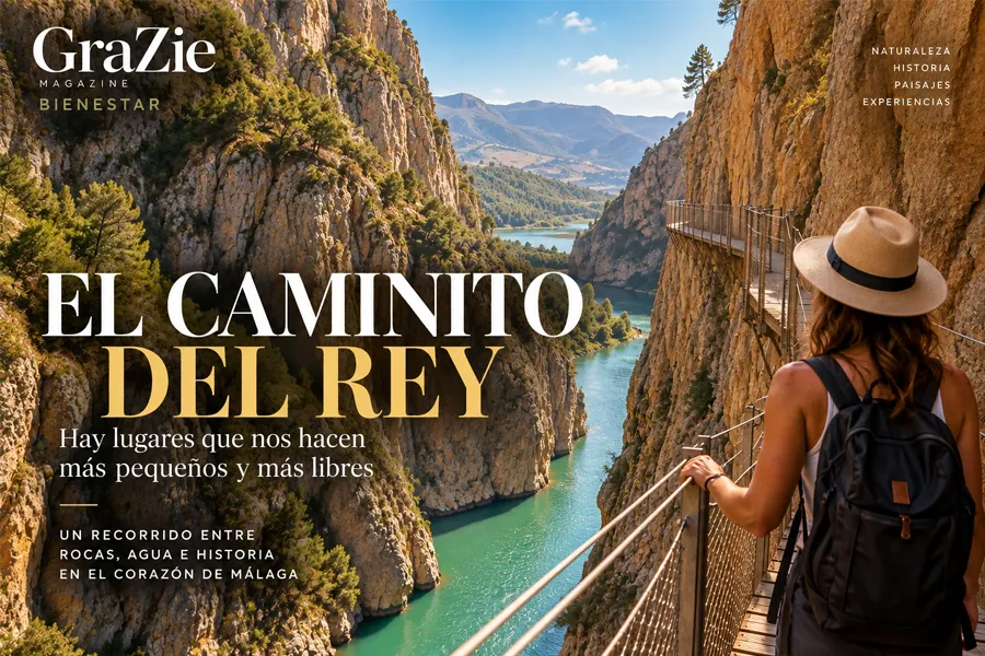 00-grazie-magazine-caminito-del-rey-ardales Caminito del Rey entre las paredes del Desfiladero de los Gaitanes, con el río y el paisaje de Ardales