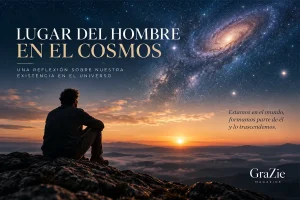 Hombre contemplando el cosmos desde una montaña al amanecer
