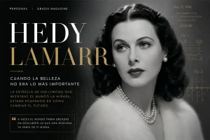 Hedy Lamarr, actriz e inventora, en una portada editorial de GraZie Magazine