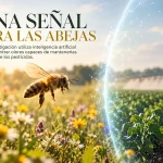 Abeja frente a una barrera invisible que la protege de una zona tratada con pesticidas.