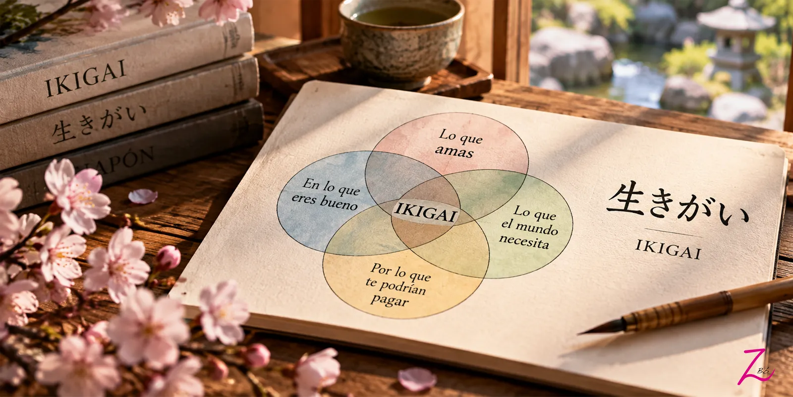 Diagrama de cuatro círculos asociado al concepto occidental de ikigai