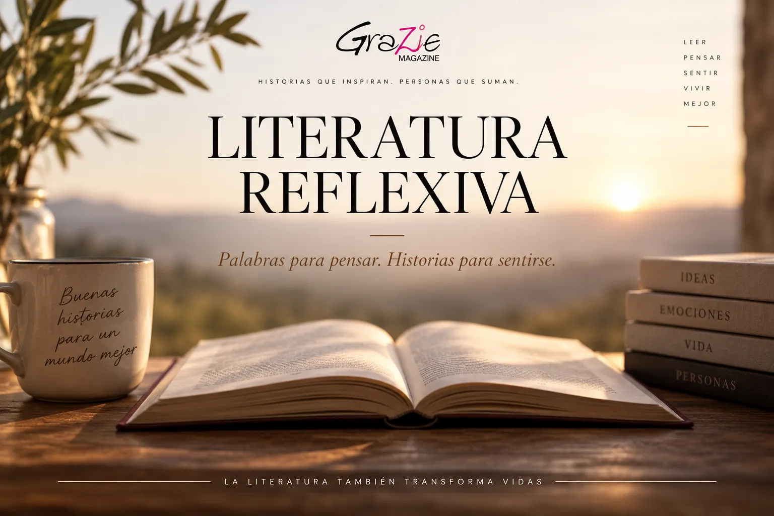 Cabecera de Literatura Reflexiva de GraZie Magazine junto al mar