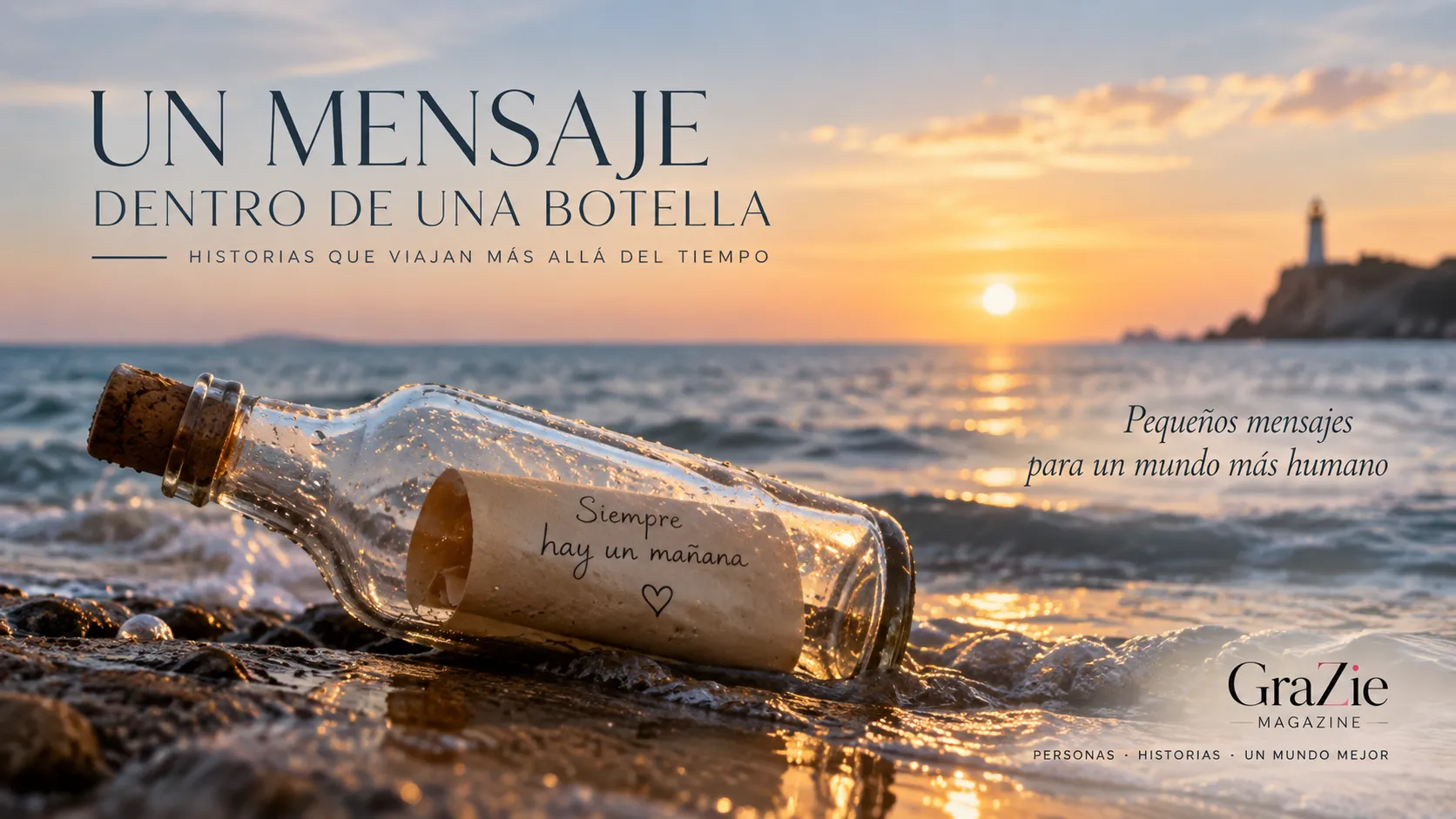 Un mensaje dentro de una botella junto al mar al atardecer