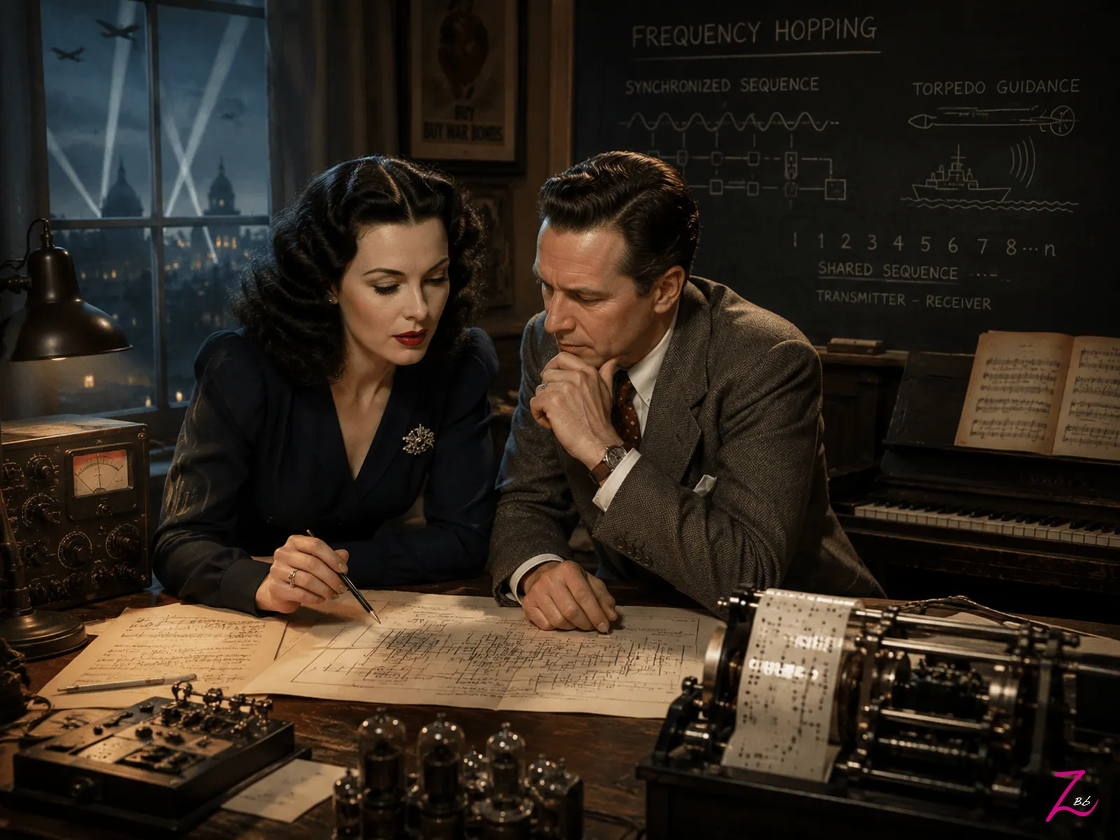 Hedy Lamarr y George Antheil trabajando juntos en un sistema de comunicación durante la Segunda Guerra Mundial