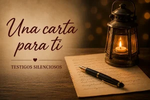 Carta manuscrita junto a una pluma y una lámpara encendida, portada de Una carta para ti.