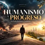 Humanismo y progreso representados entre un mundo en crisis y un futuro iluminado