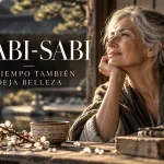 Portada de Wabi-sabi, el tiempo también deja belleza, con una mujer contemplativa y elementos naturales y artesanales.