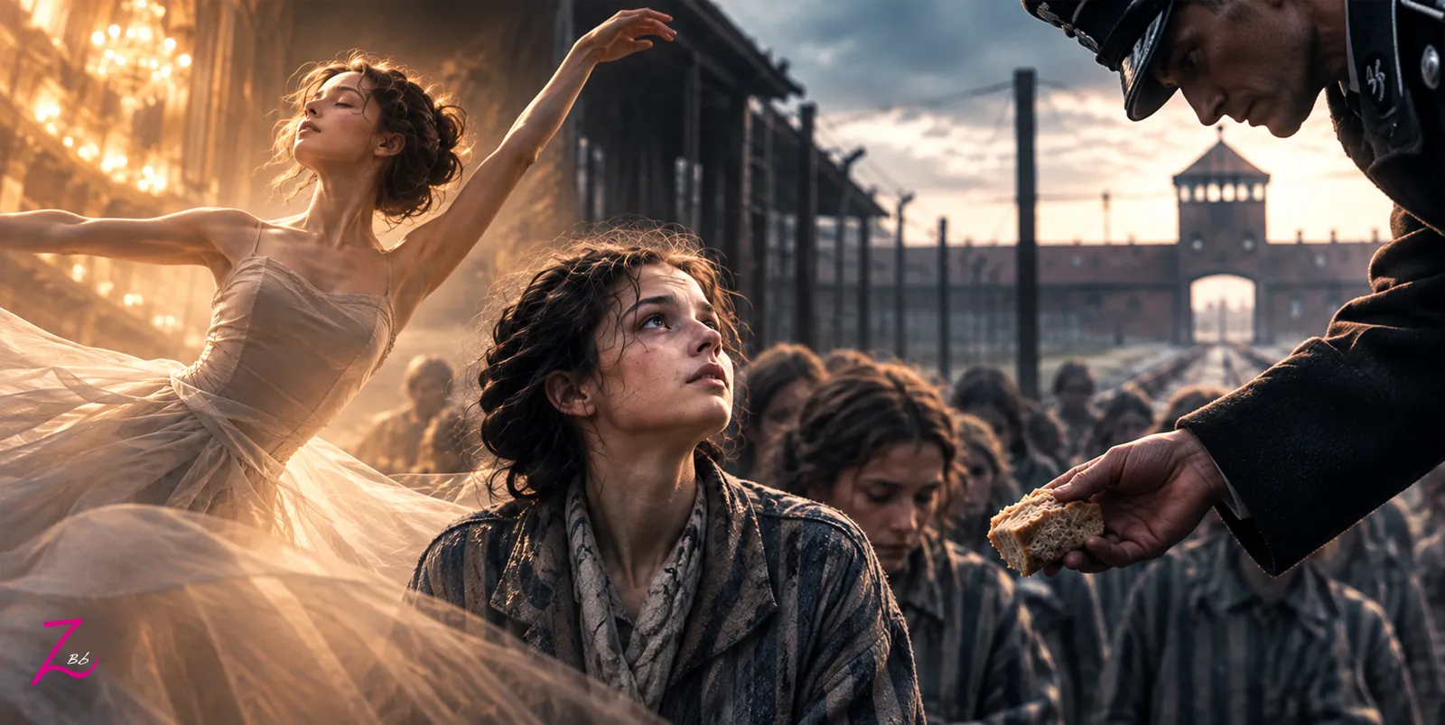 Edith Eger adolescente en Auschwitz, evocando su danza y la lucha por sobrevivir al horror nazi.