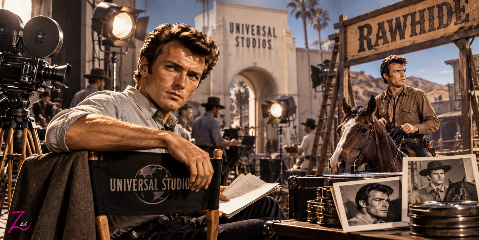 Clint Eastwood en los primeros años de Hollywood, entre los estudios cinematográficos y el rodaje de la serie western Rawhide.