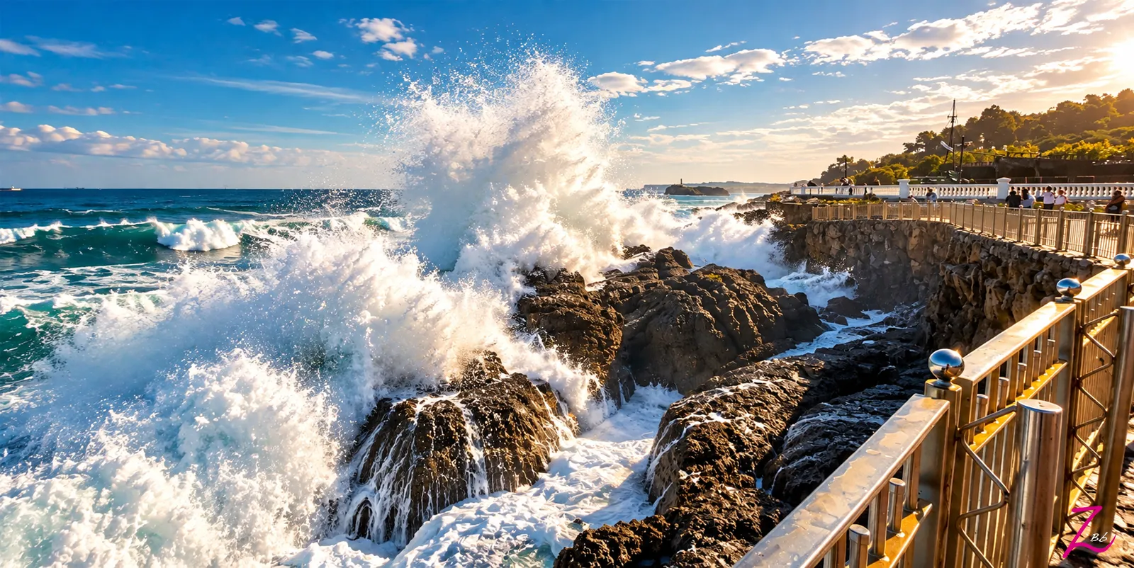 Gran ola del mar Cantábrico rompiendo contra los acantilados de Santander y elevándose en una espectacular nube de espuma.